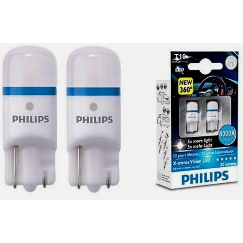 Лампа светодиодная Philips W5W X-Treme Vision LED, 8000K, 2шт/блистер 127998000KX2